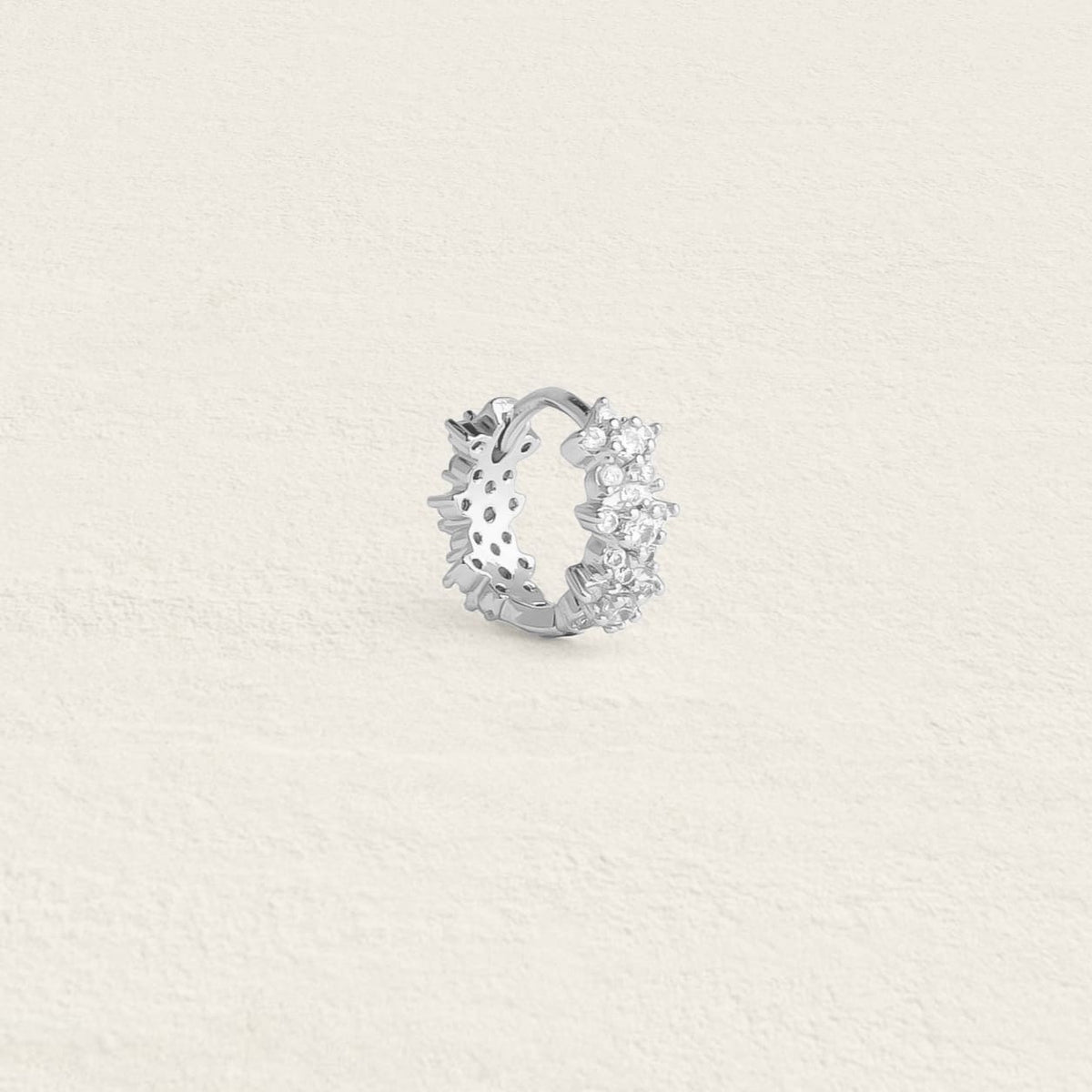 Women’s Huggie Earring with Floral Relief and Multi-Row Stone Setting
