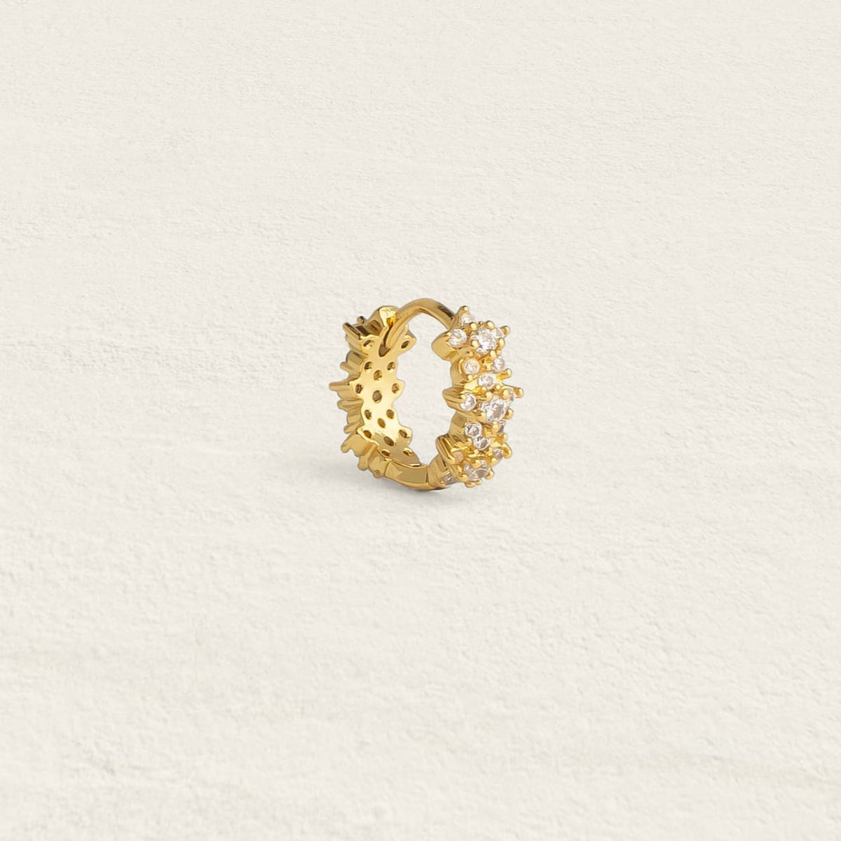 Women’s Huggie Earring with Floral Relief and Multi-Row Stone Setting