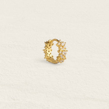 Women’s Huggie Earring with Floral Relief and Multi-Row Stone Setting