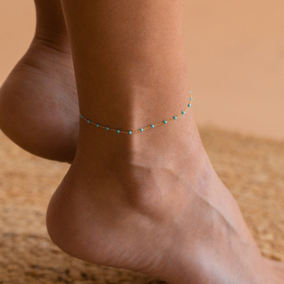 Women’s Fine Anklet with Small Stone Beads and Extension Chain