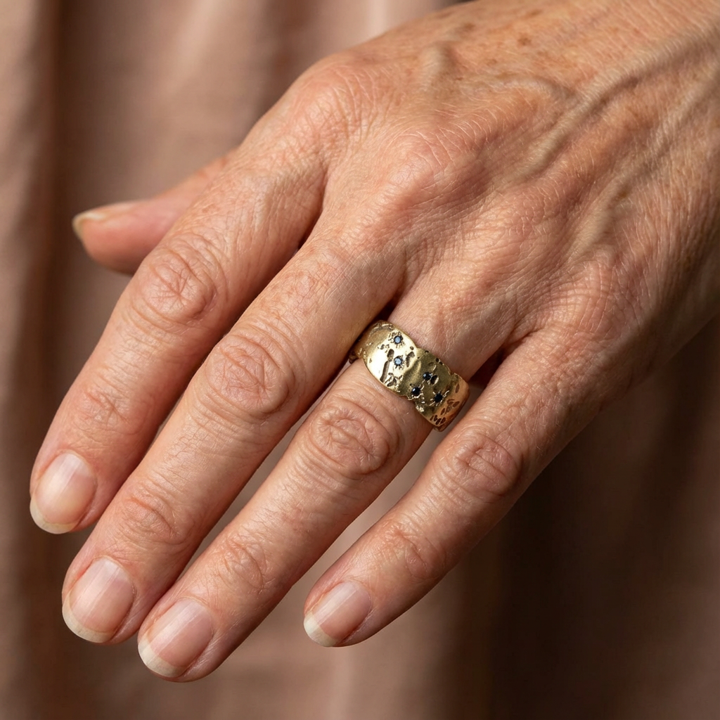 Women's Ring with Structured Surface and Stone Accents