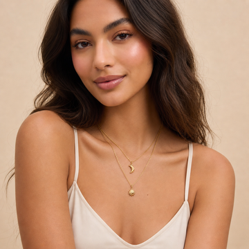 Women’s Layered Necklace with Moon and Sun Pendant