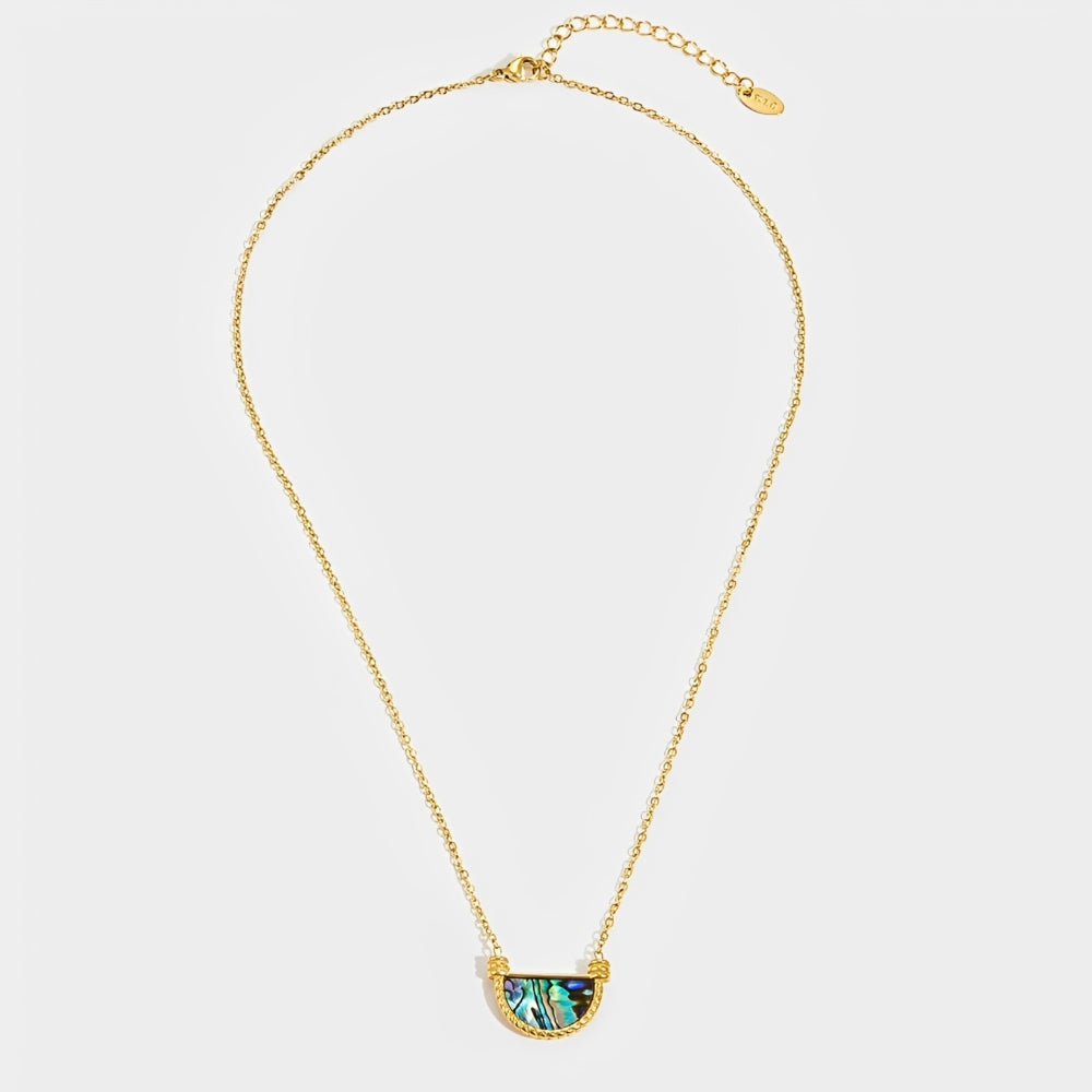Women’s Half Moon Necklace with Iridescent Shell Inlay and Twisted Frame