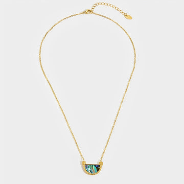Women’s Half Moon Necklace with Iridescent Shell Inlay and Twisted Frame