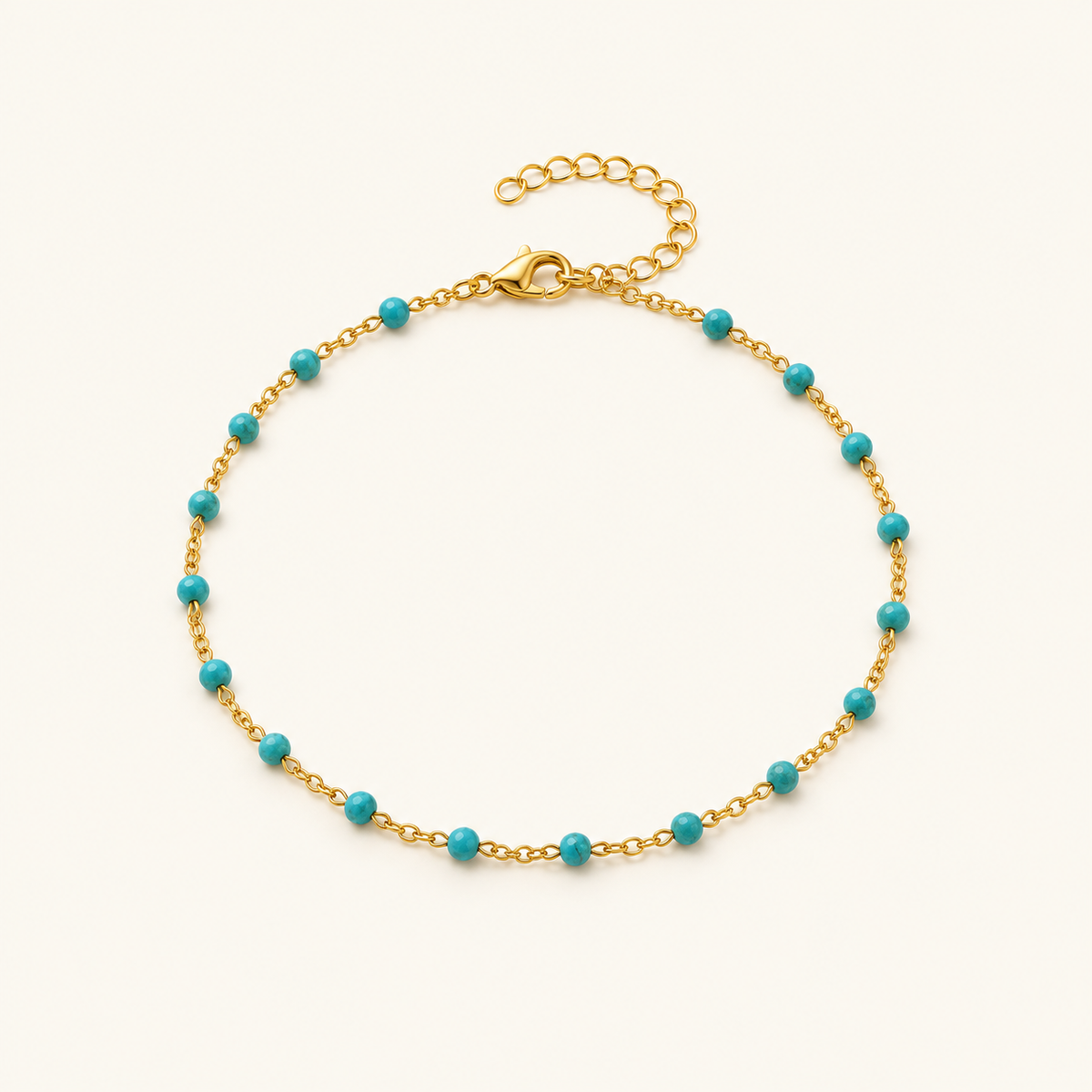 Women’s Fine Anklet with Small Stone Beads and Extension Chain
