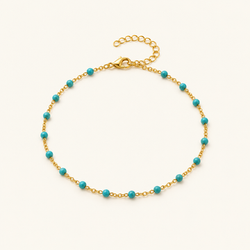 Women’s Fine Anklet with Small Stone Beads and Extension Chain