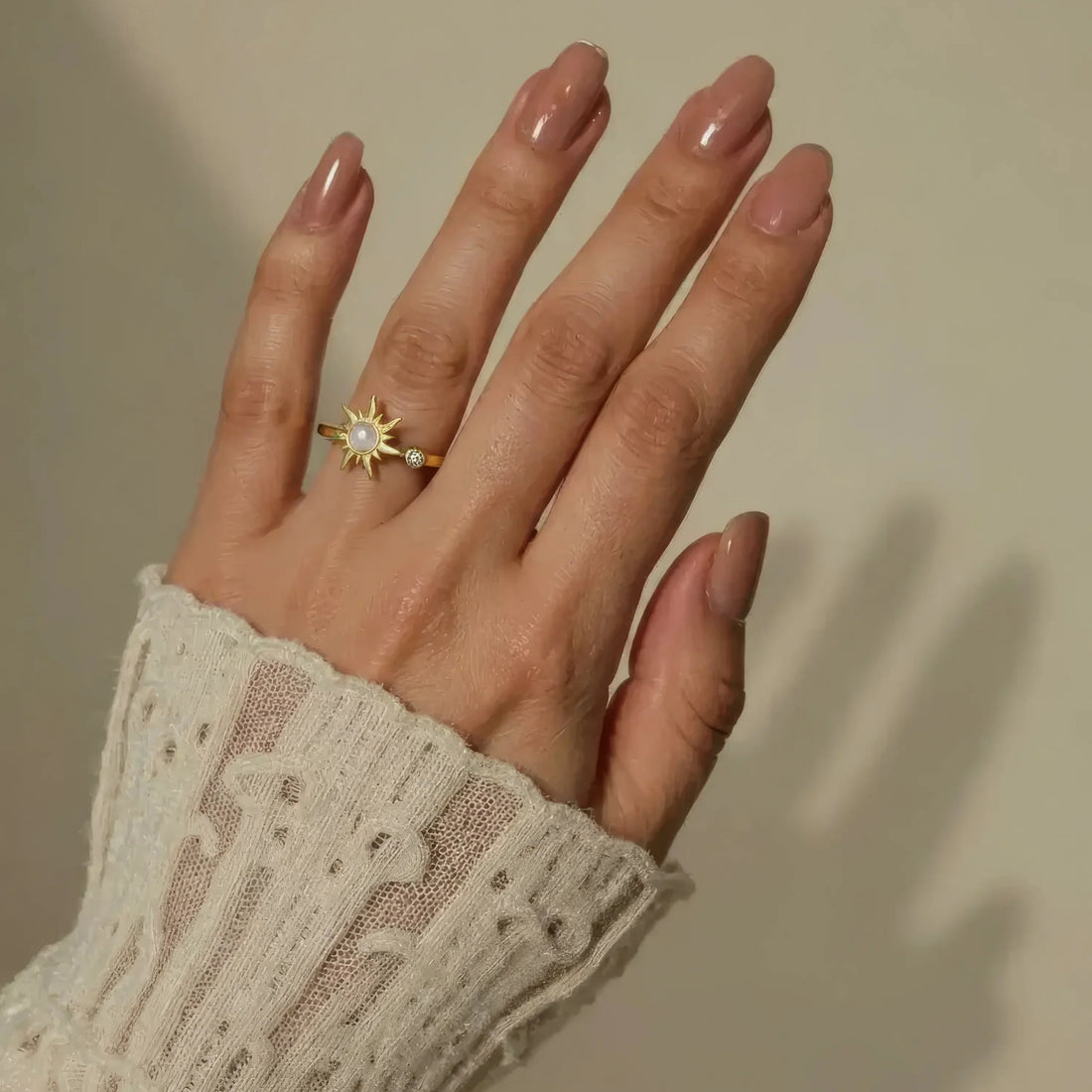 Women’s Adjustable Anti-Stress Ring with Sun Motif and Rotatable Detail