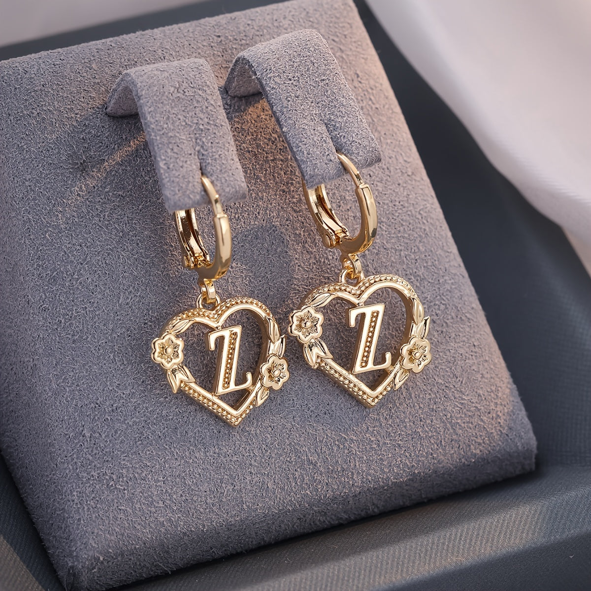 Women's Heart Hoops with Initial and Floral Details