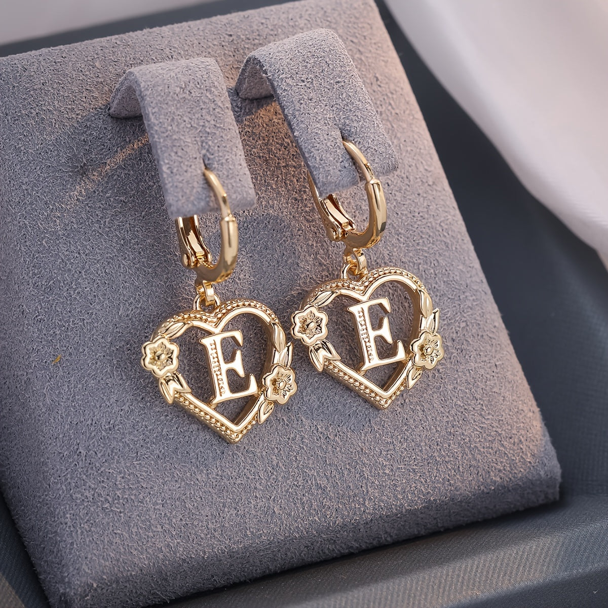 Women's Heart Hoops with Initial and Floral Details