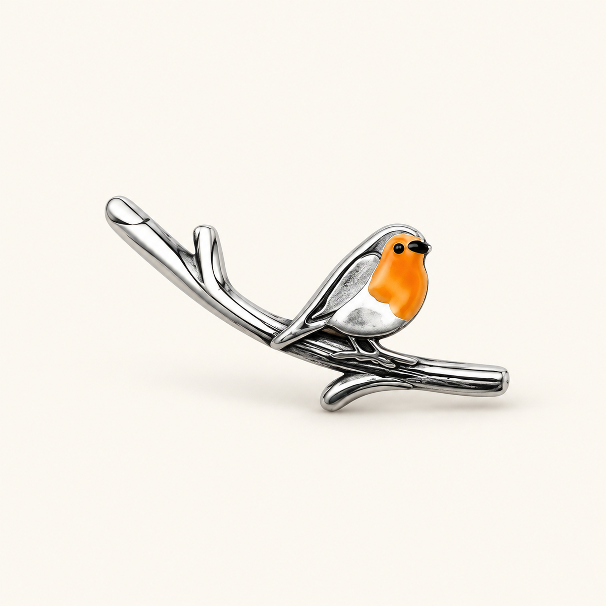 Women's Earring with Bird-on-Branch Motif and Curved Organic Design