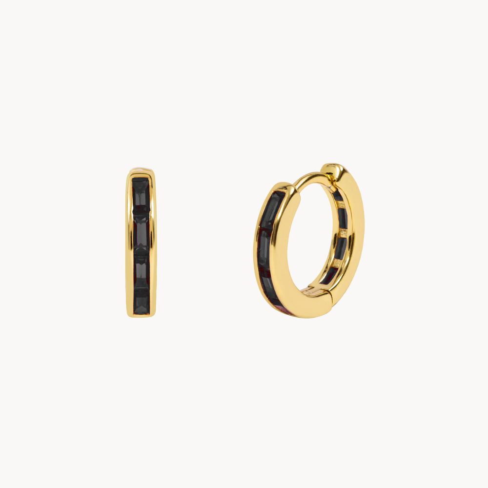 Women’s Hoop Earrings with Baguette-Shaped Stone Accents and Slim Design