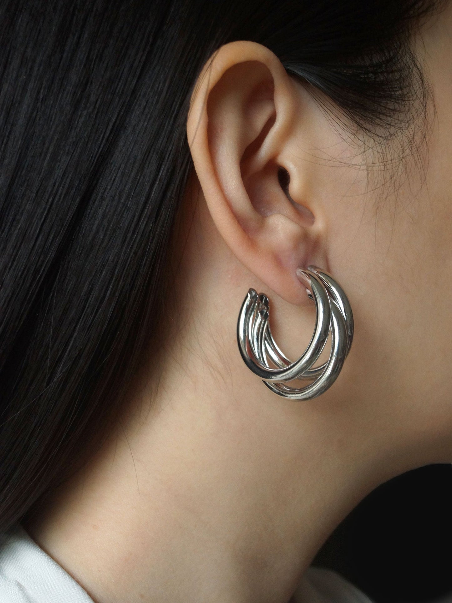 Mila - Silver Striking Triple Hoops
