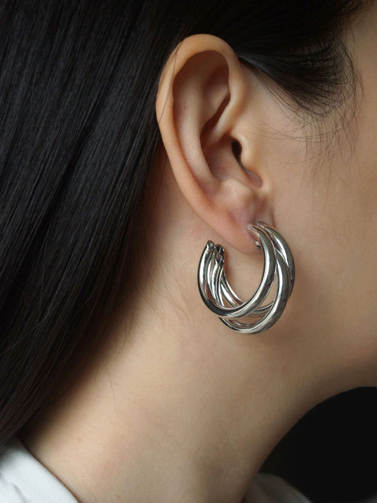 Mila - Silver Striking Triple Hoops