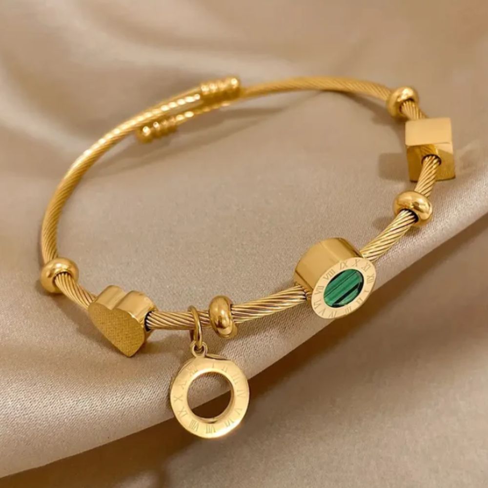 Women’s Open Bracelet with Round Center and Cable Structure