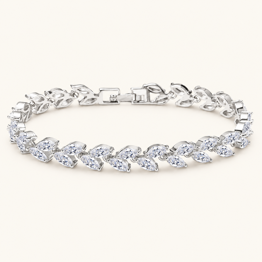 Women’s Tennis Bracelet with Leaf-Shaped Design and Sparkling Stone Accents