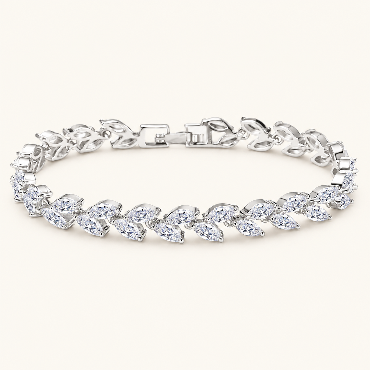Women’s Tennis Bracelet with Leaf-Shaped Design and Sparkling Stone Accents