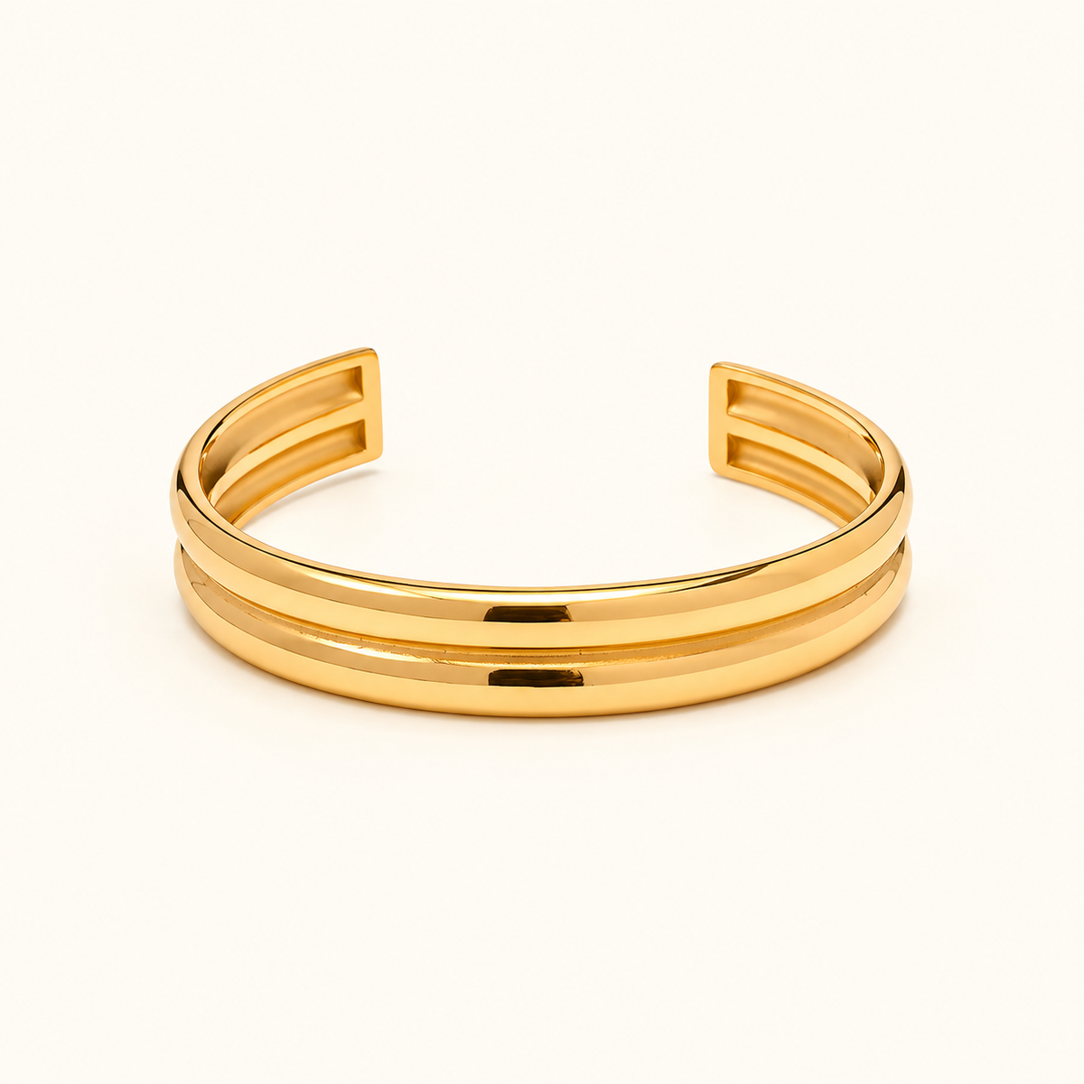 Women’s Open Bangle with Double Band Design and Smooth Surface
