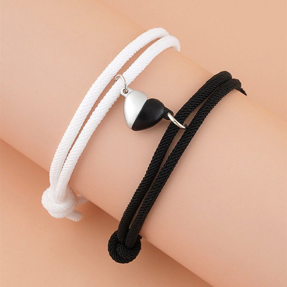 Women’s 2-piece Partner Bracelet Set with Heart Magnetic Clasp and Cord Design