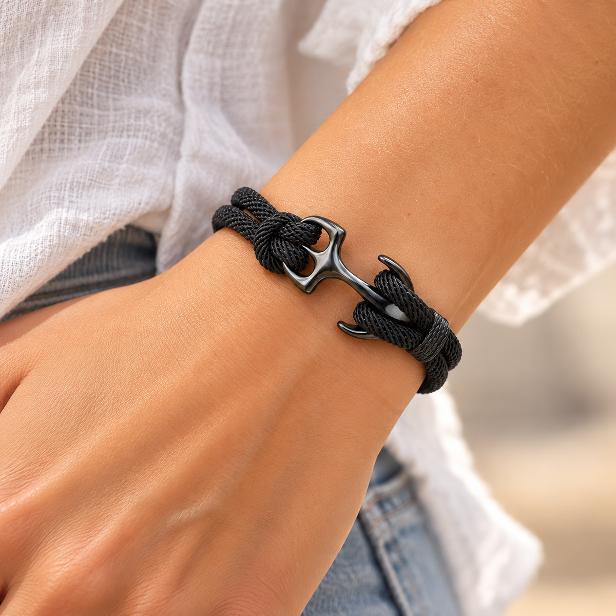 Women’s Adjustable Anchor Bracelet with Braided Rope Cord