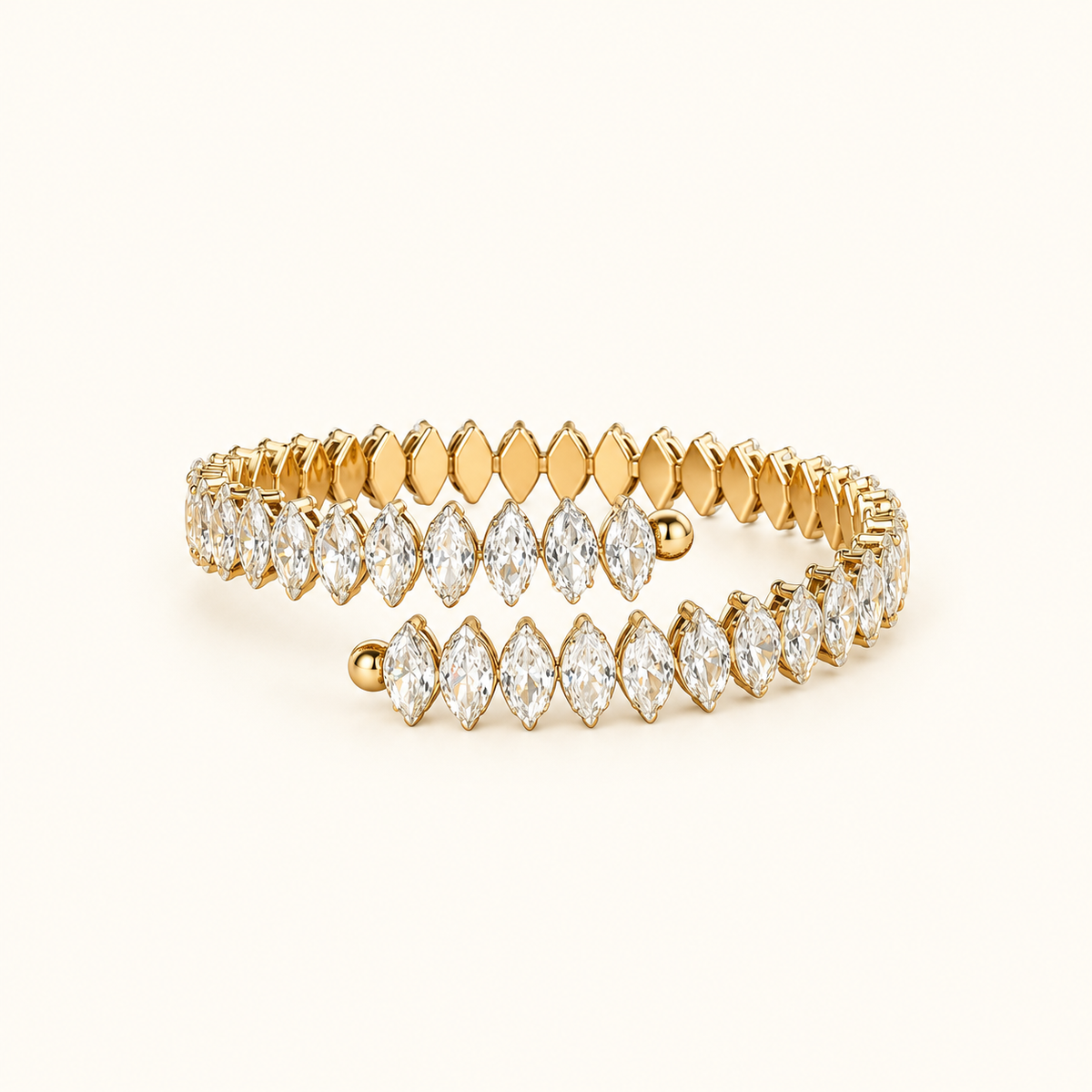 Women's Bracelet with Adjustable Design and Continuous Marquis Stone Row