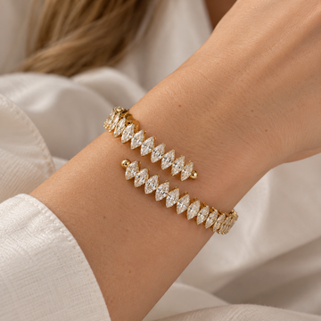 Women's Bracelet with Adjustable Design and Continuous Marquis Stone Row