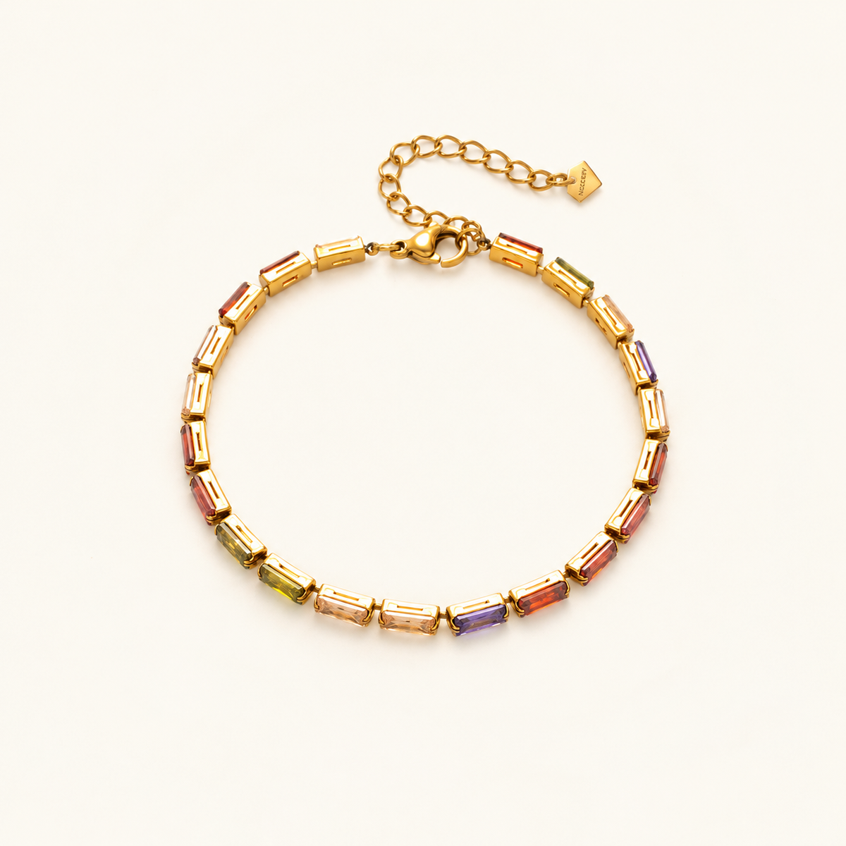 Women’s Bracelet with Rectangular Stone Segments and Adjustable Extension Chain
