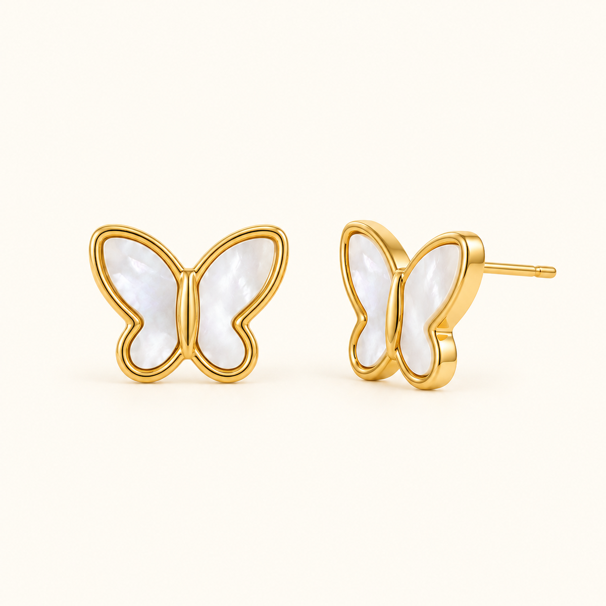 Women’s Butterfly Ear Studs with Mother of Pearl Inlay and Clear Wing Shape