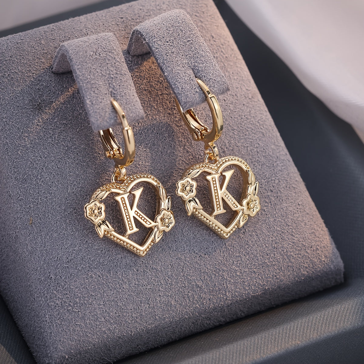 Women's Heart Hoops with Initial and Floral Details