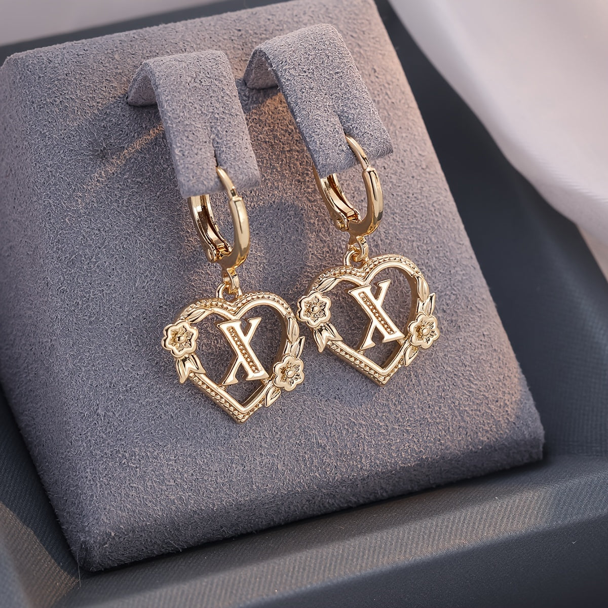 Women's Heart Hoops with Initial and Floral Details