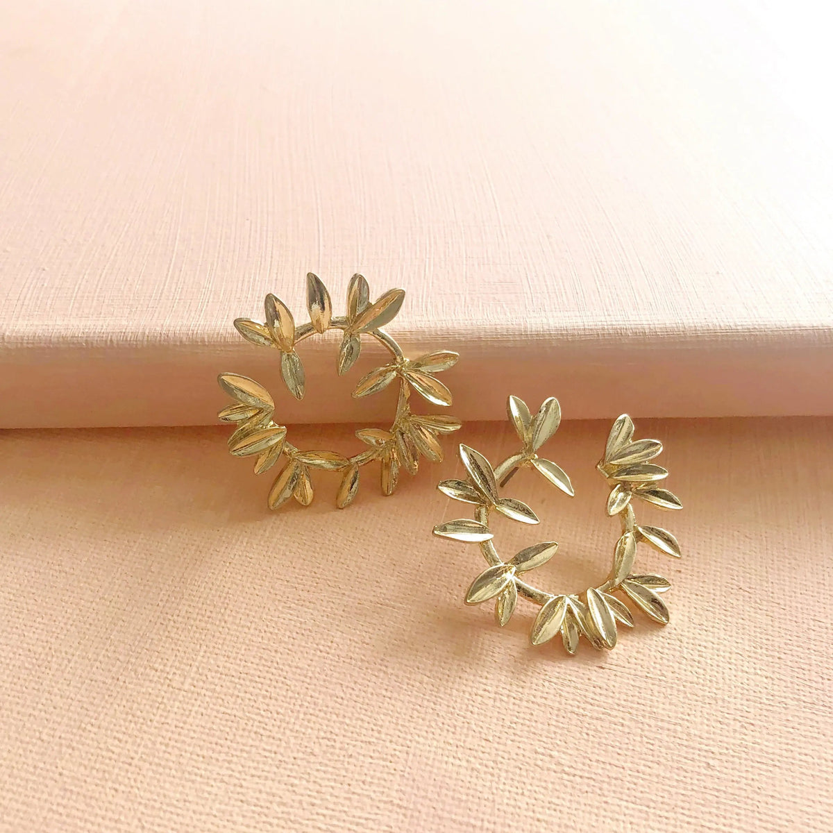 Women’s Leaf Hoop Earrings with Open Wreath Design and Structured Surface