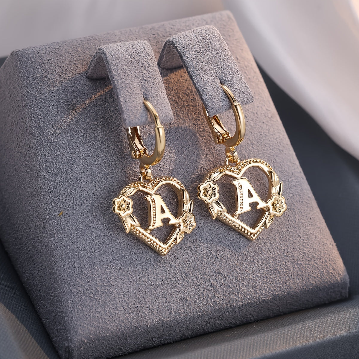 Women's Heart Hoops with Initial and Floral Details