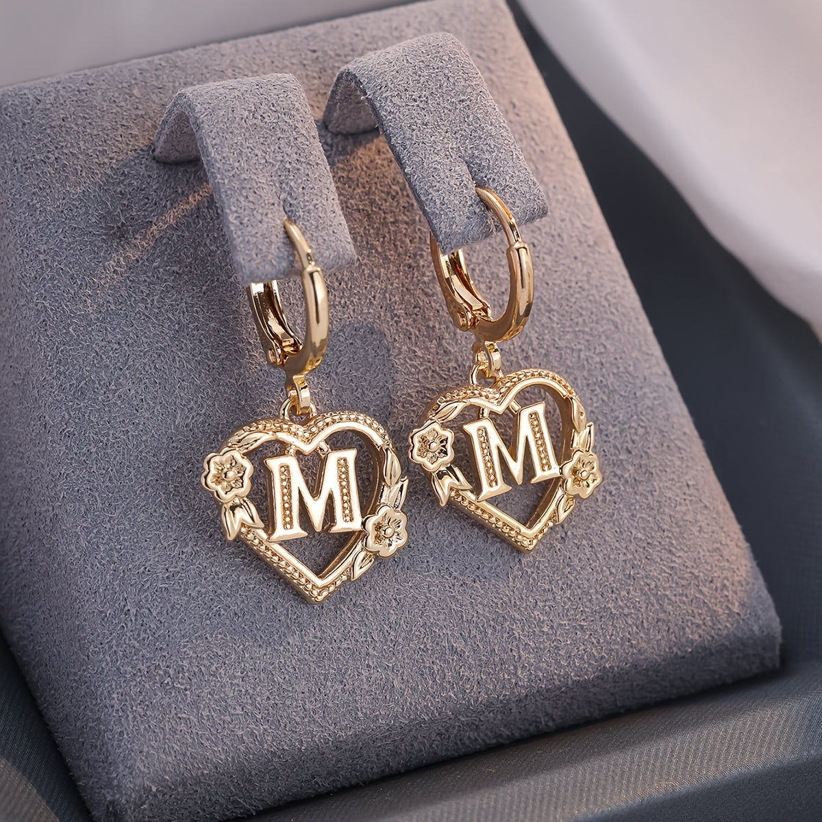 Women's Heart Hoops with Initial and Floral Details