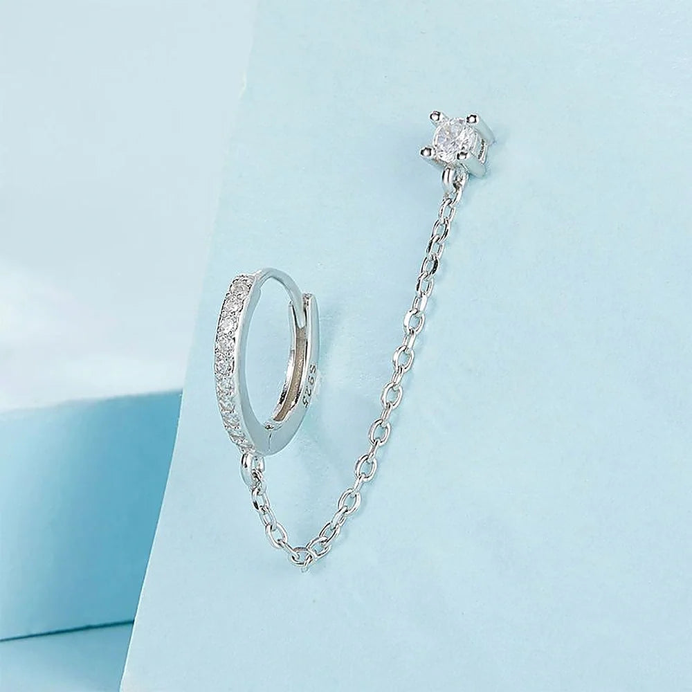 Women’s Hoop Earring with Threaded Chain and Hanging Design