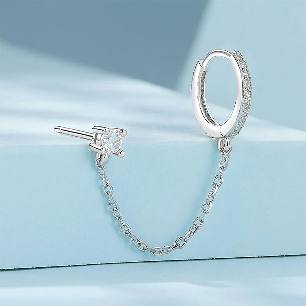 Women’s Hoop Earring with Threaded Chain and Hanging Design