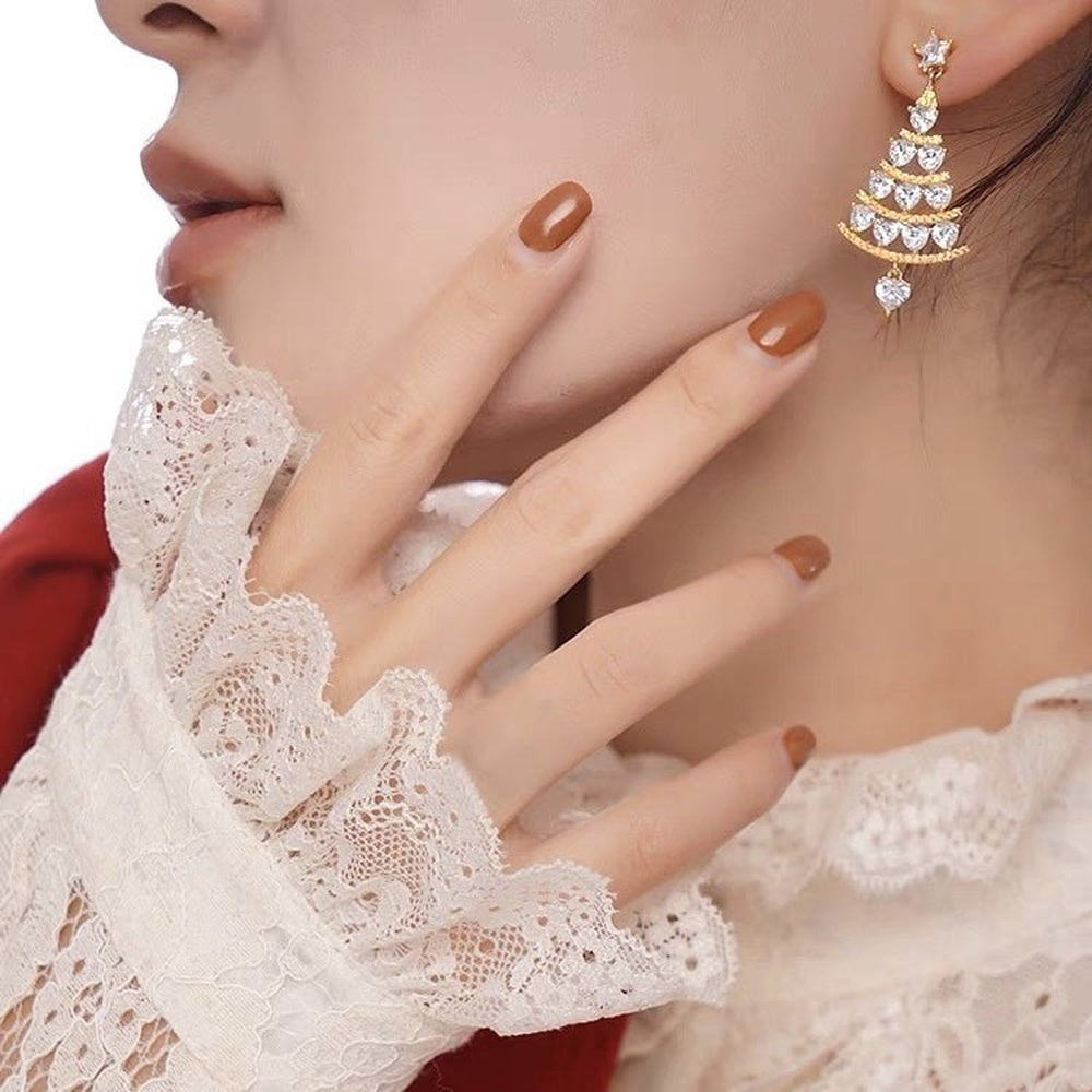Women’s Earrings in Christmas Tree Shape with Glittering Stone Accents