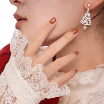 Women’s Earrings in Christmas Tree Shape with Glittering Stone Accents