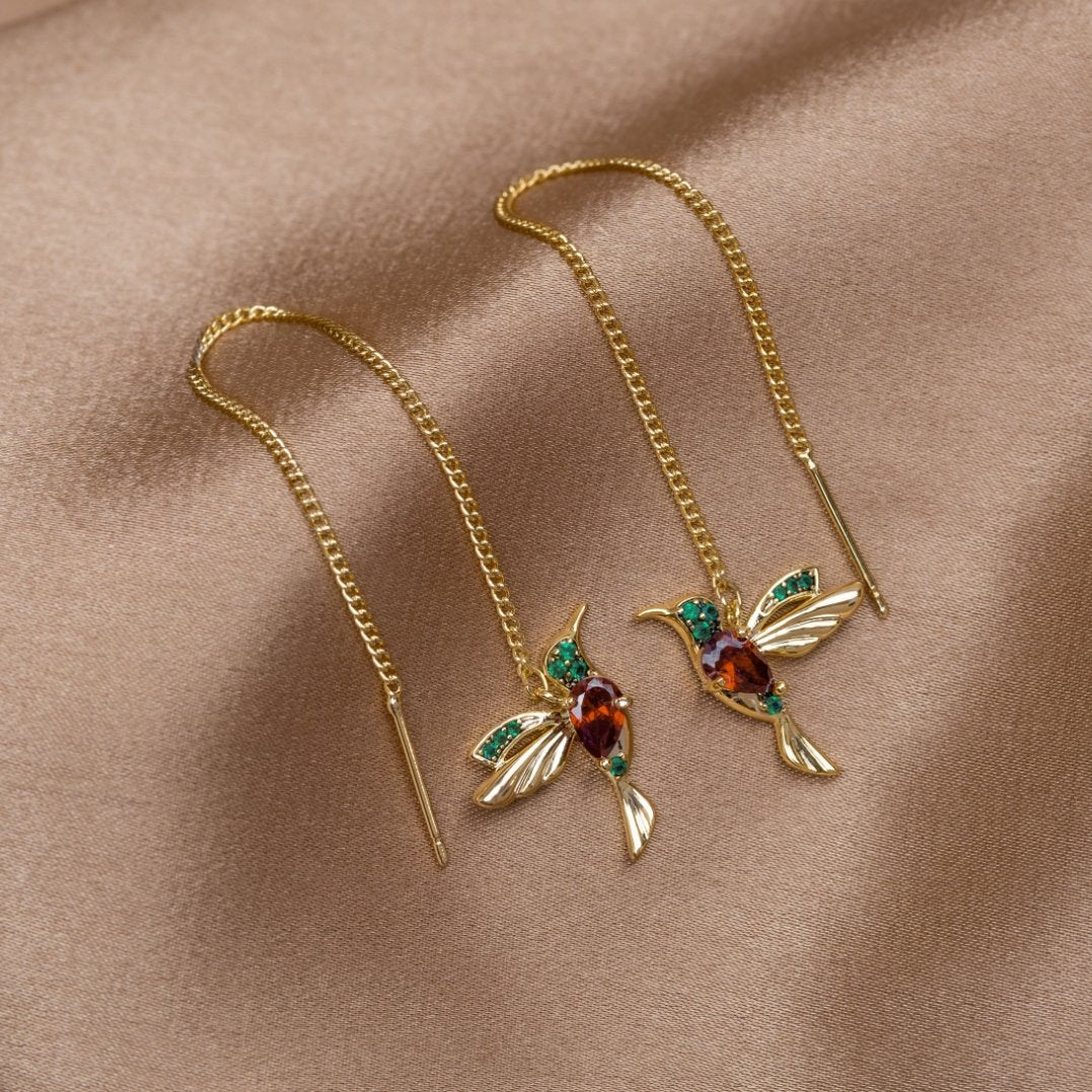 Lunara – Hummingbird Earrings with Decorative Tassels