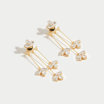 Women's Drop Earrings in Waterfall Design with Leaf-Shaped Stone Accents