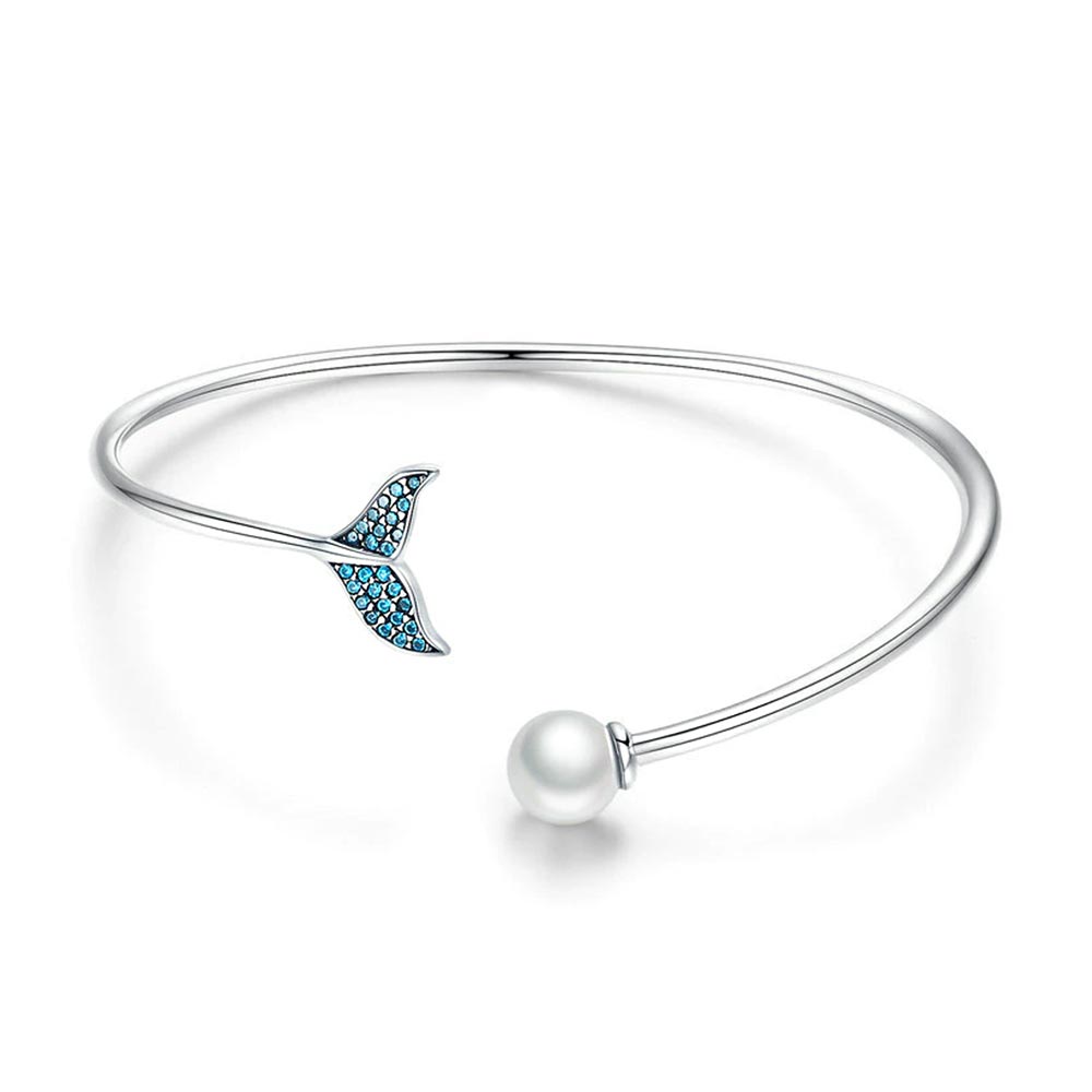 Women’s Open Bracelet with Mermaid Tail, Pearl Detail and Stone Embellishment
