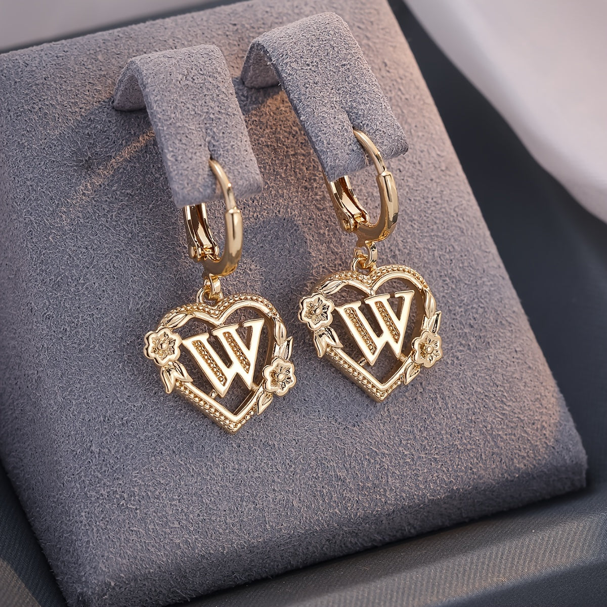 Women's Heart Hoops with Initial and Floral Details