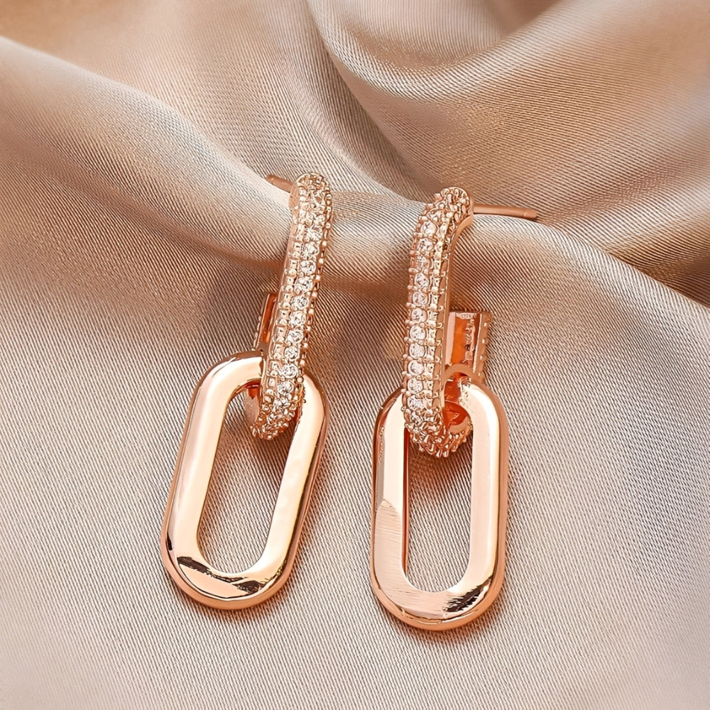 Women's Stud Earrings with Double Loop Design and Paperclip Element