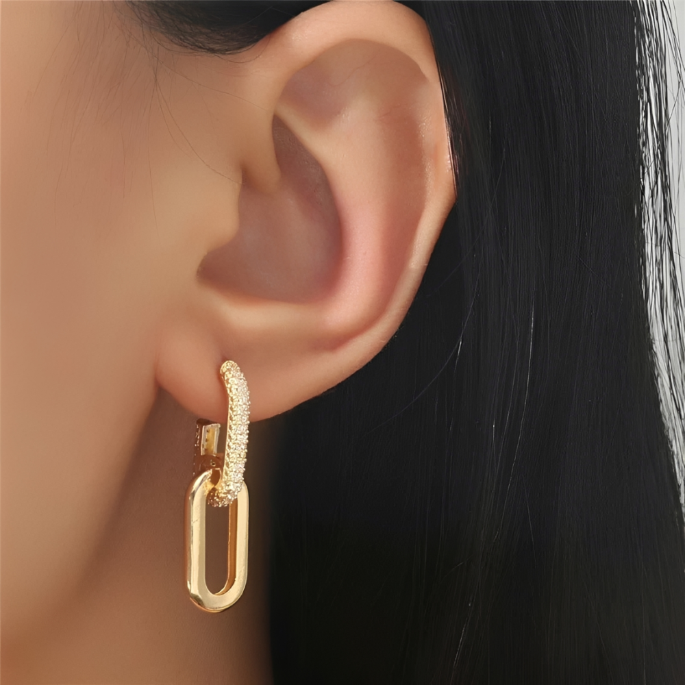 Women's Stud Earrings with Double Loop Design and Paperclip Element