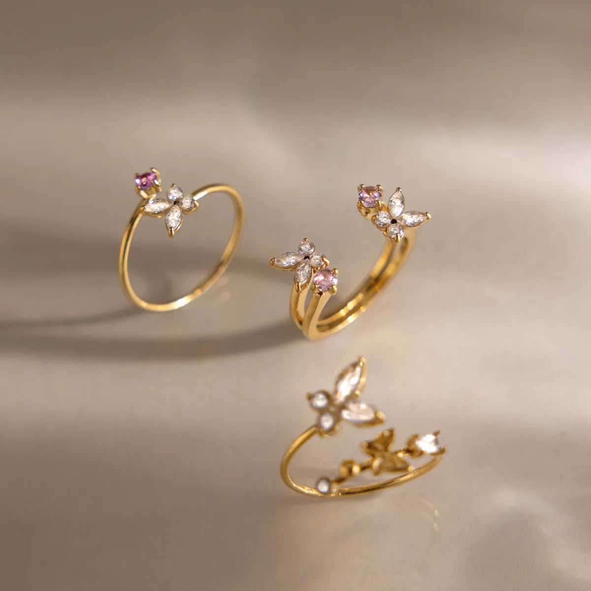 Women's Open Ring with Butterfly and Flower Motif