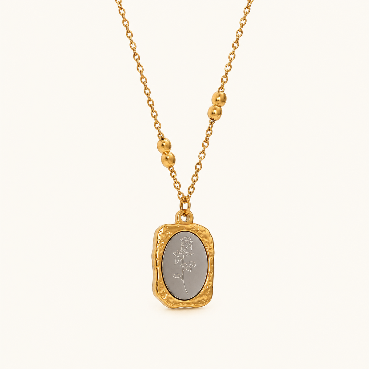Women's Pendant Necklace with Square Floral Motif