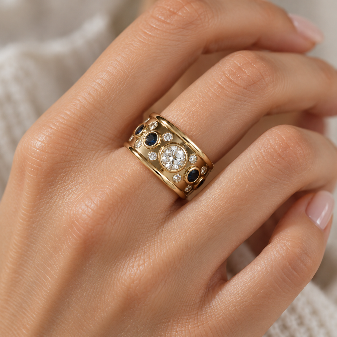 Women's Ring in Vintage Style with Stone Accents