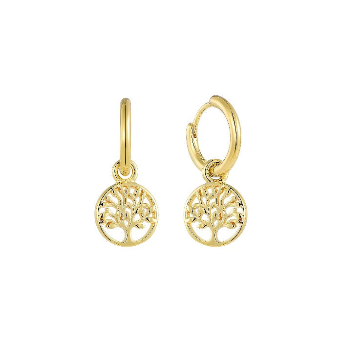 Women’s Huggie Earrings with Tree of Life Charms