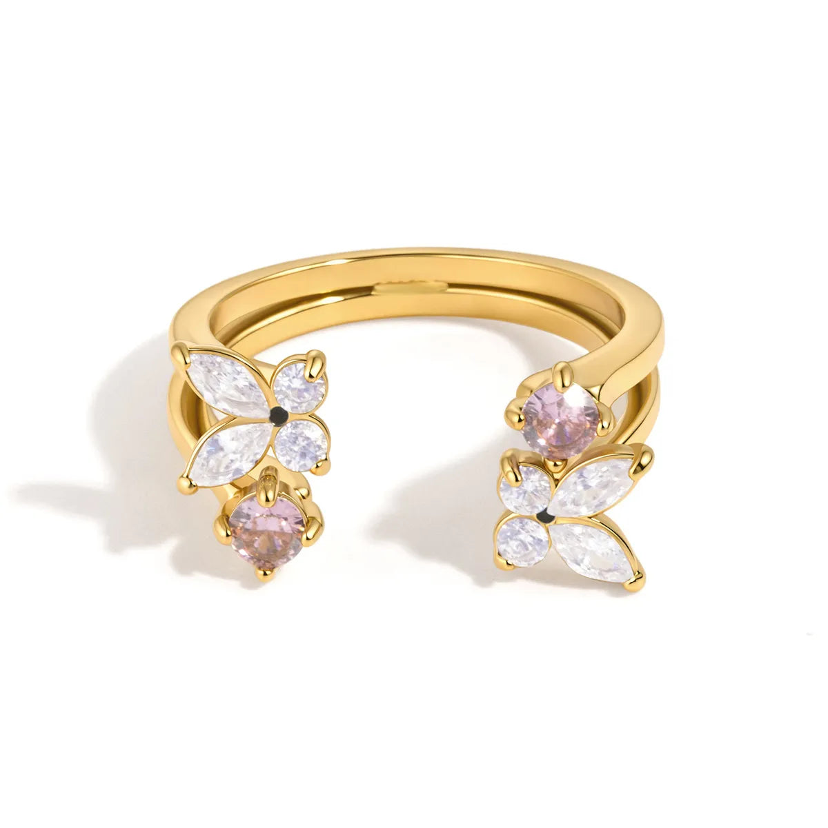 Women's Open Ring with Butterfly and Flower Motif