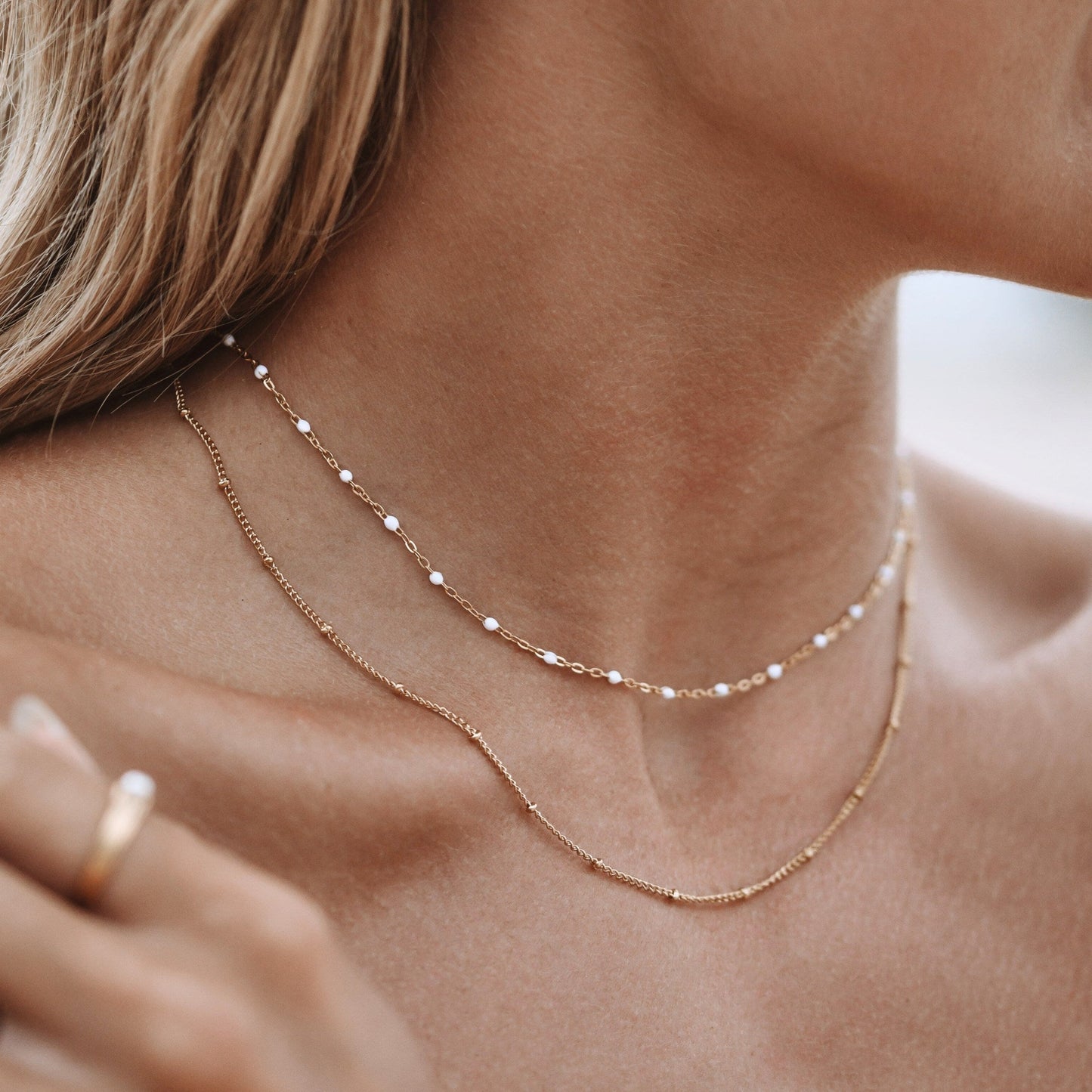 Aveline – Double necklace with gold pearls and enamel