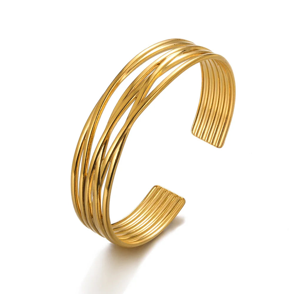 Women’s Open Bracelet with Multi-Row Curved Design