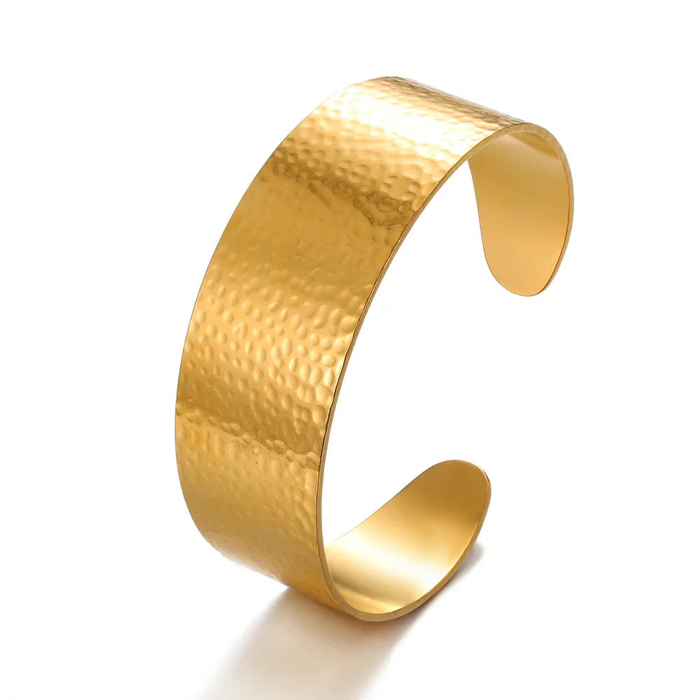 Women’s Wide Open Bracelet with Hammered Structure